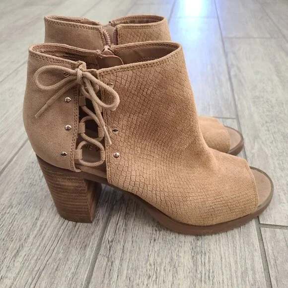 Nine West lace up ankle booties tan suede size 8.5 women's - Picture 5 of 15